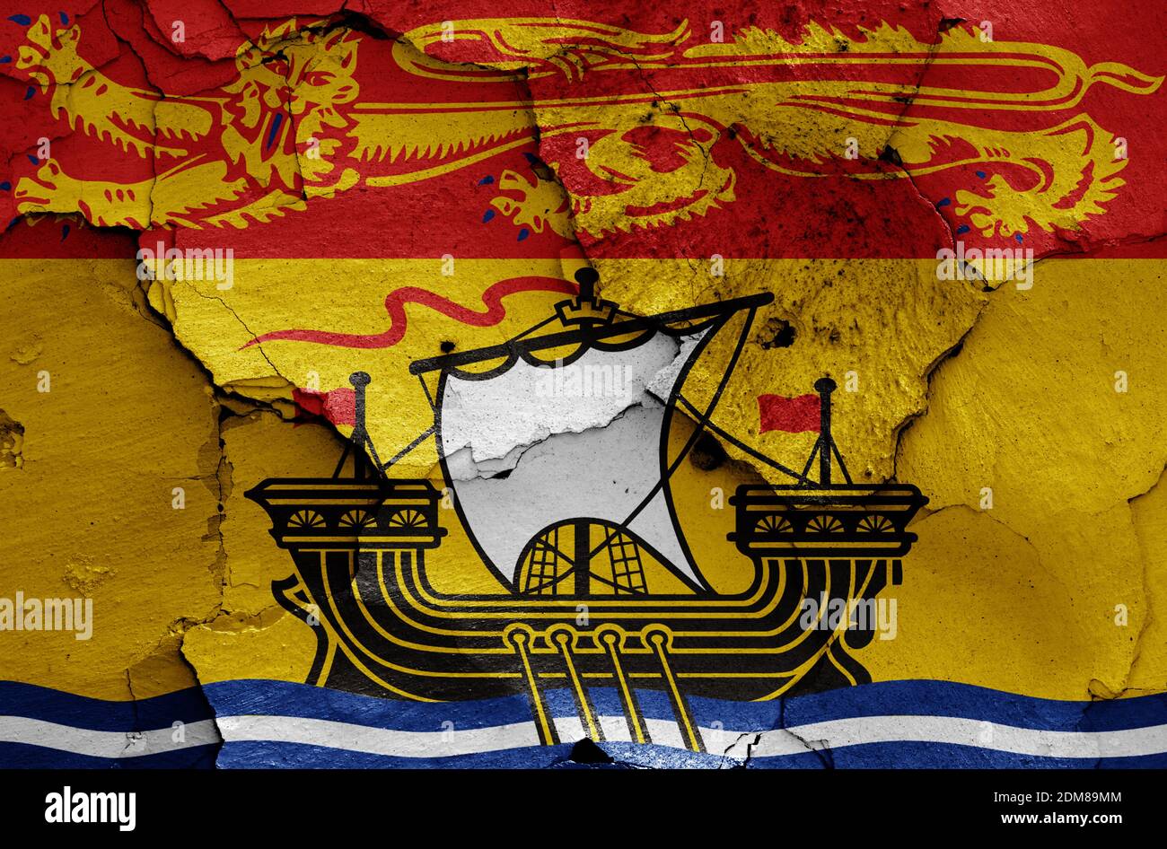 Flagge von New Brunswick auf rissige Wand gemalt Stockfoto