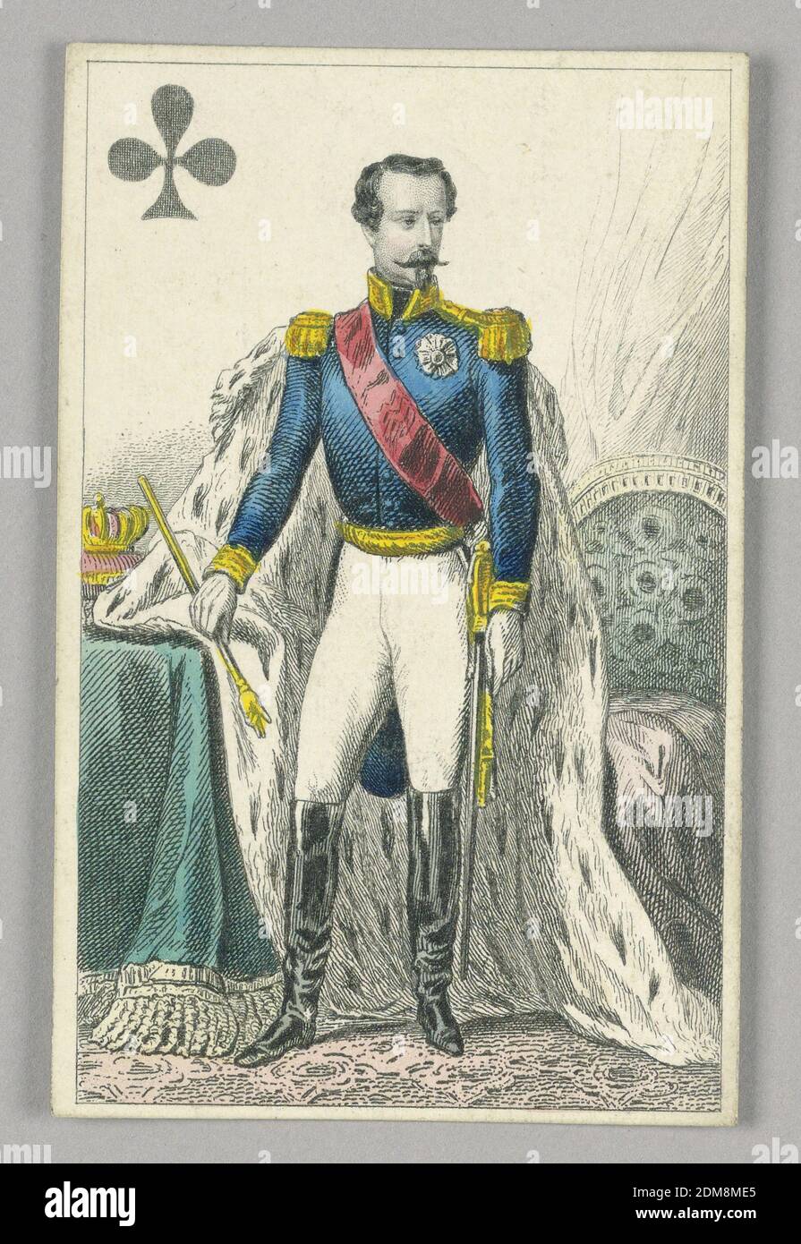Napoleon III., Kaiser von Frankreich, Treff-König aus Spielkarten-Set 'Jeu Imperial–Second Empire–Napoleon III', F. Chardon, Französisch, aktives 19. jahrhundert, Lithographie auf glasierten Papier, Napoleon III., Kaiser von Frankreich, Treff-König aus Spielkarten-Set 'Jeu Imperial–Second Empire–Napoleon III'., Paris, Frankreich, 1858, Spielkarten, Spielkarte Stockfoto
