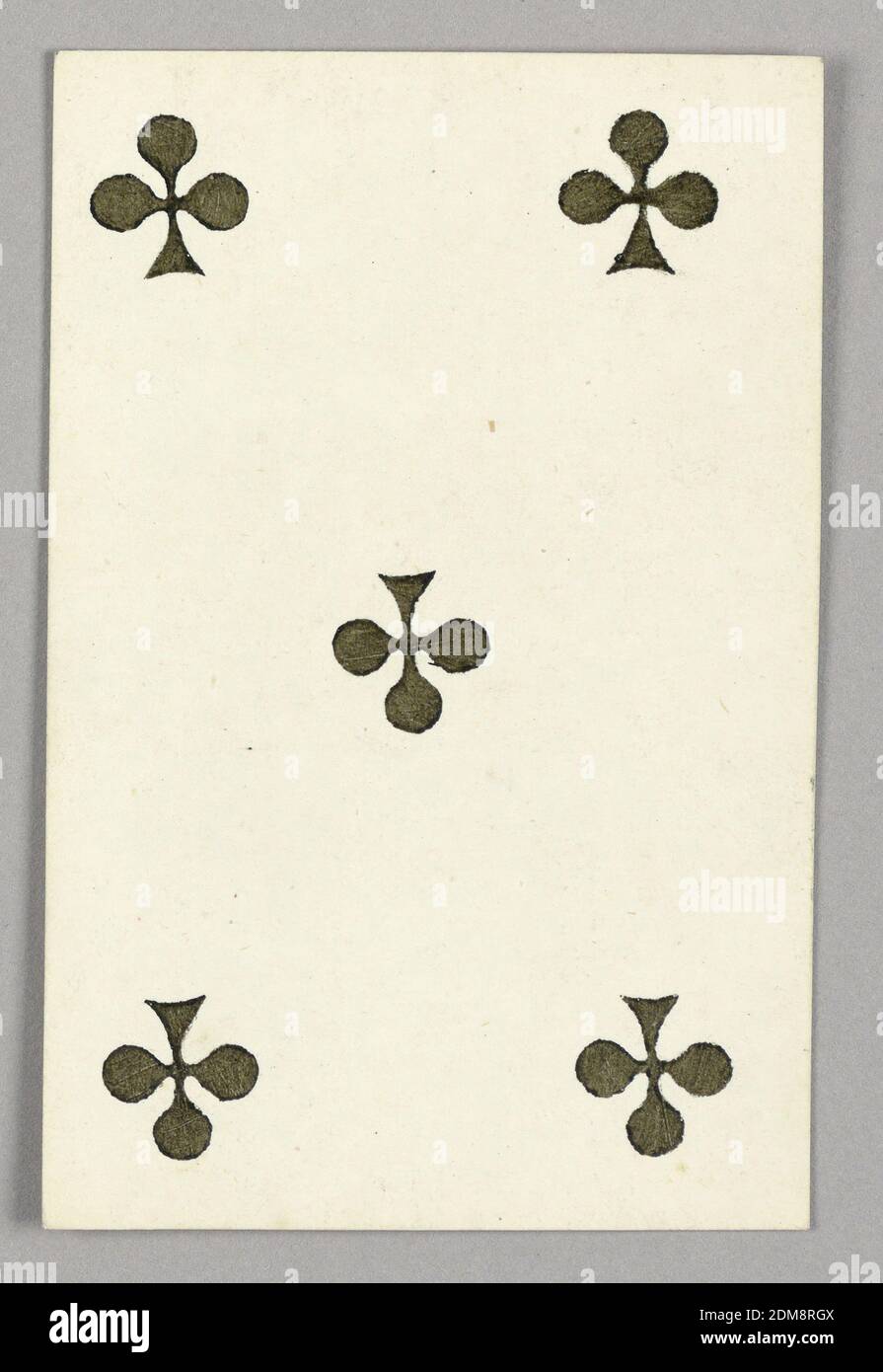 Fünf von Schlägern aus dem Set der Spielkarten "Jeu Imperial–Second Empire–Napoleon III", F. Chardon, Französisch, aktives 19. jahrhundert, Lithographie auf glasierten Papier, fünf von Schlägern aus dem Set der Spielkarten "Jeu Imperial–Second Empire–Napoleon III", Paris, Frankreich, 1858, Spielkarte, Spielkarte Stockfoto