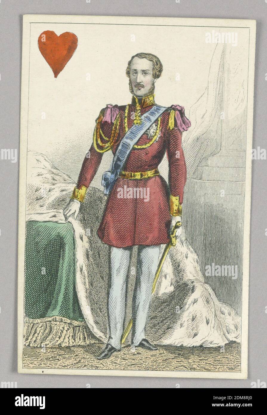 Prinz Albert, König der Herzen aus dem Set der 'Jeu Imperial–Second Empire–Napoleon III' Spielkarten, F. Chardon, Französisch, aktives 19. jahrhundert, Lithographie auf glasierten Papier, Prinz Albert, König der Herzen aus dem Set der 'Jeu Imperial–Second Empire–Napoleon III' Spielkarten., Paris, Frankreich, 1858, Spielkarte, Spielkarte Stockfoto
