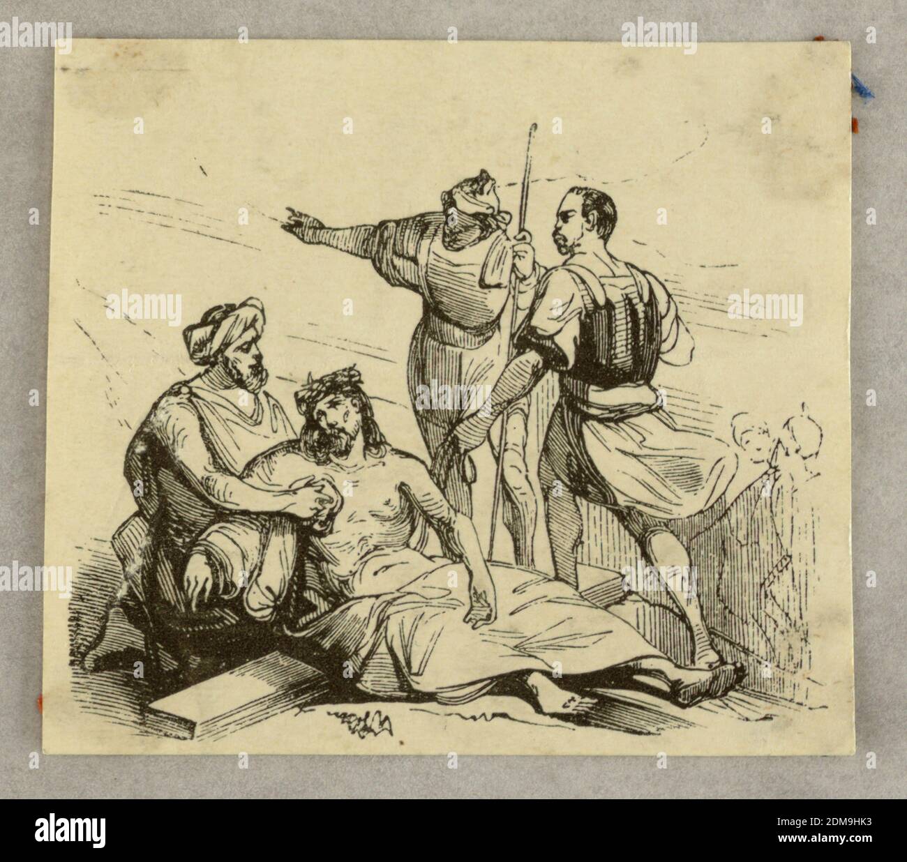 Die Entkleide, Holzstich auf Papier, die Robe wird von Christus, der auf dem Kreuz sitzt, genommen., Frankreich, 1840er Jahre, Print Stockfoto