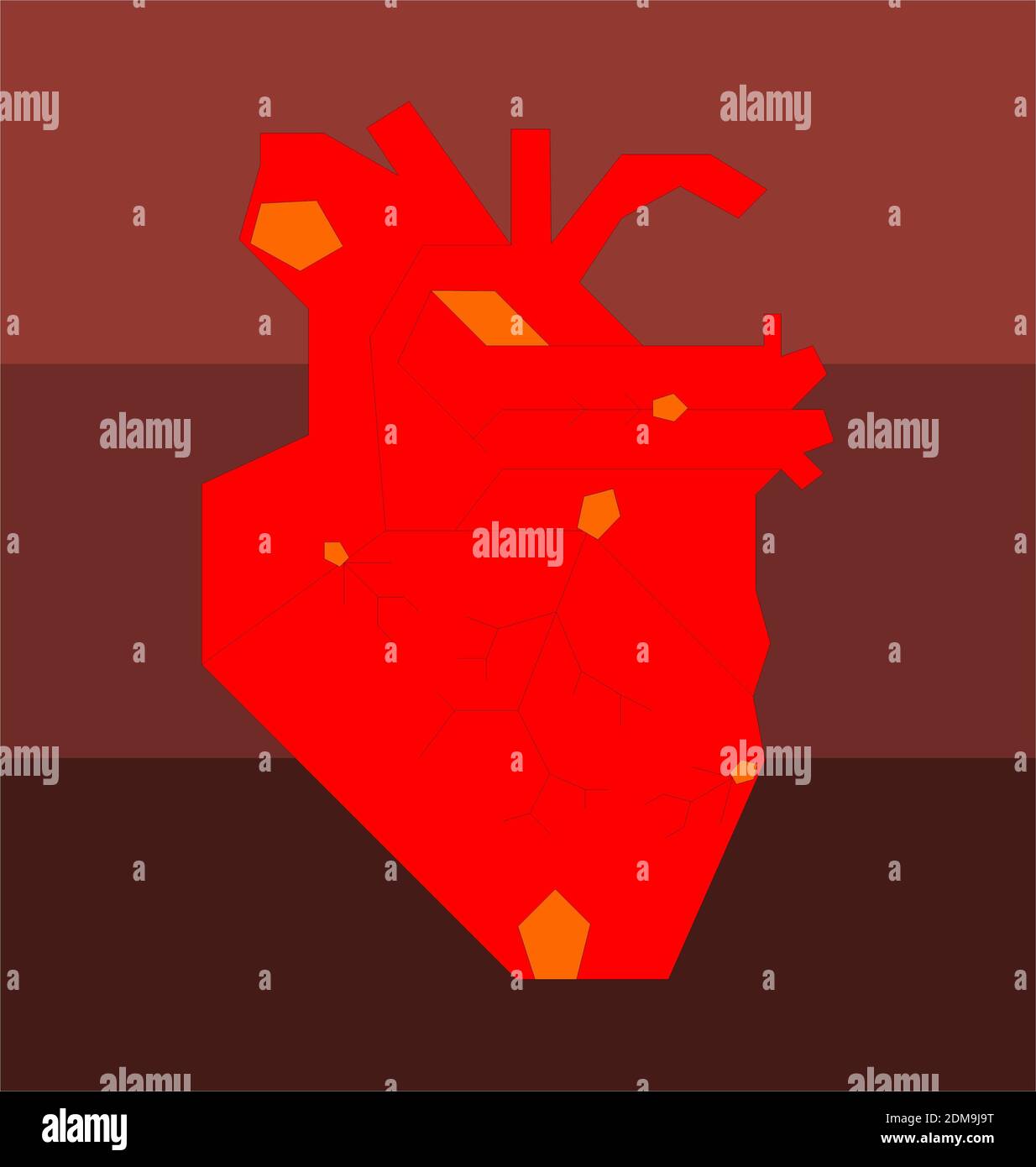 Herz mit geraden Linien und roter Farbe mit verschiedenen Schattierungen Von roter Farbe im Hintergrund Stockfoto