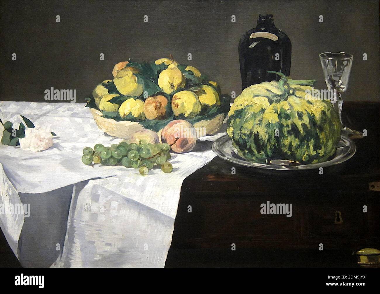 Stillleben mit Melon und Pfirsichen (1866) französische Malerei der Moderne von Edouard Manet - sehr hohe Auflösung und Bildqualität Stockfoto