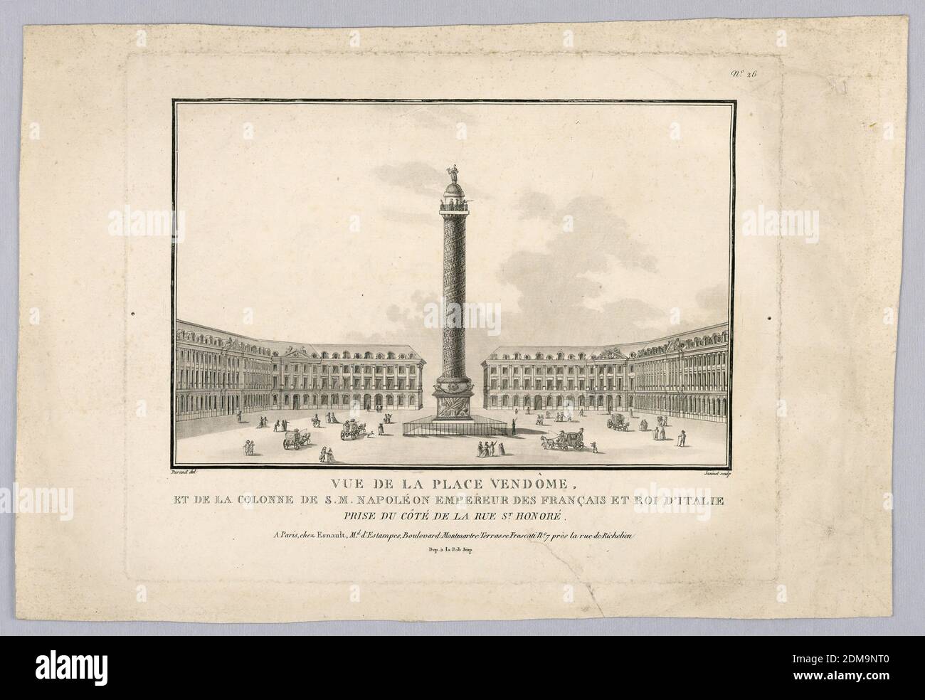 Ansicht des Palastes Vendôme und der Säule nach Neapel von der Seite der St. Honoré Straße, Jean-François Janinet, Französisch, 1752 - 1814, Durand, Linie und Roulette Gravur auf Papier, Europa, Frankreich, Europa, 18. Jahrhundert, Druck Stockfoto