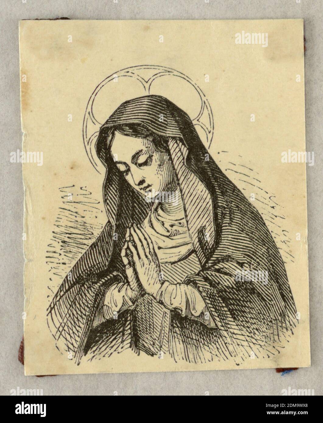 Vignette, die Jungfrau, Holzstich auf Papier, Halbfigur; beten, nach links gedreht., Frankreich, ca. 1845, Drucken Stockfoto