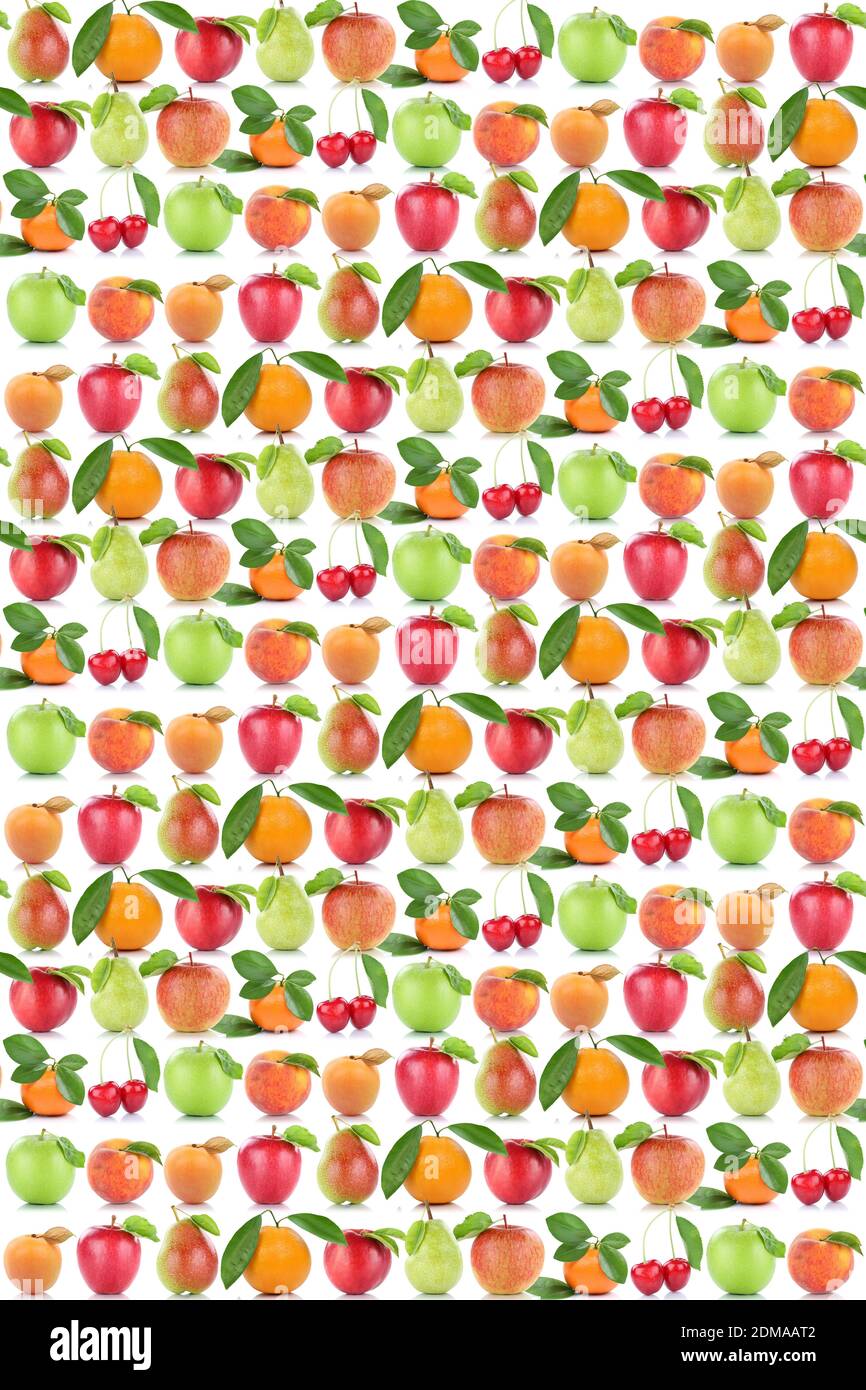 Früchte Hintergrund Apfel Orange Frucht Äpfel Orangen Kirschen Birne Obst Stockfoto