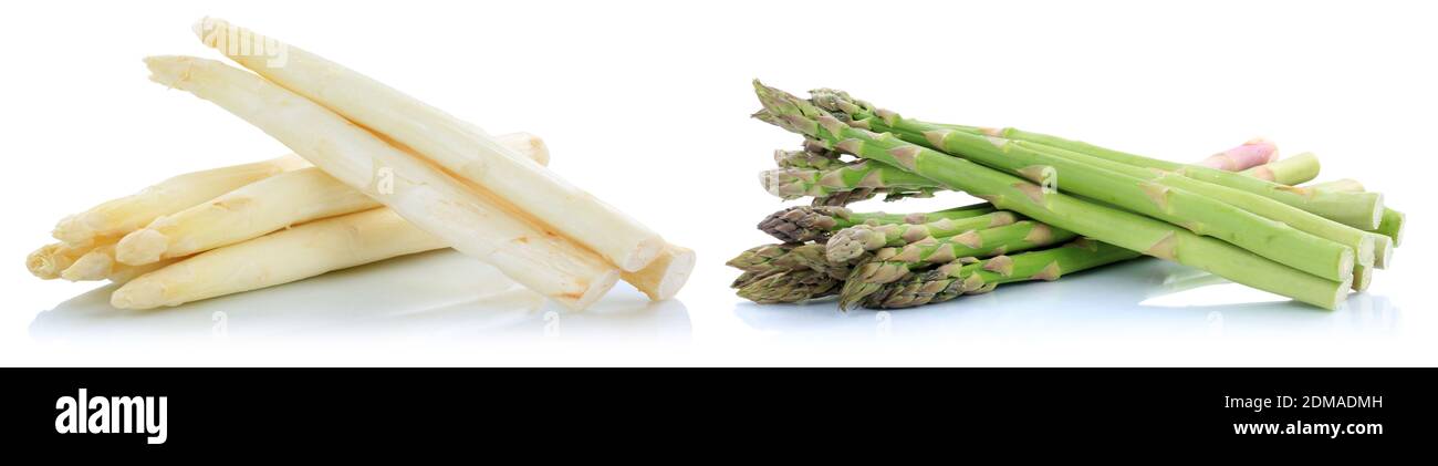 Weißer weisser und grüner Spargel weiss weiss grün frisch Gemüse Freisteller freigestellt isoliert vor einem weissen Hintergrund Stockfoto