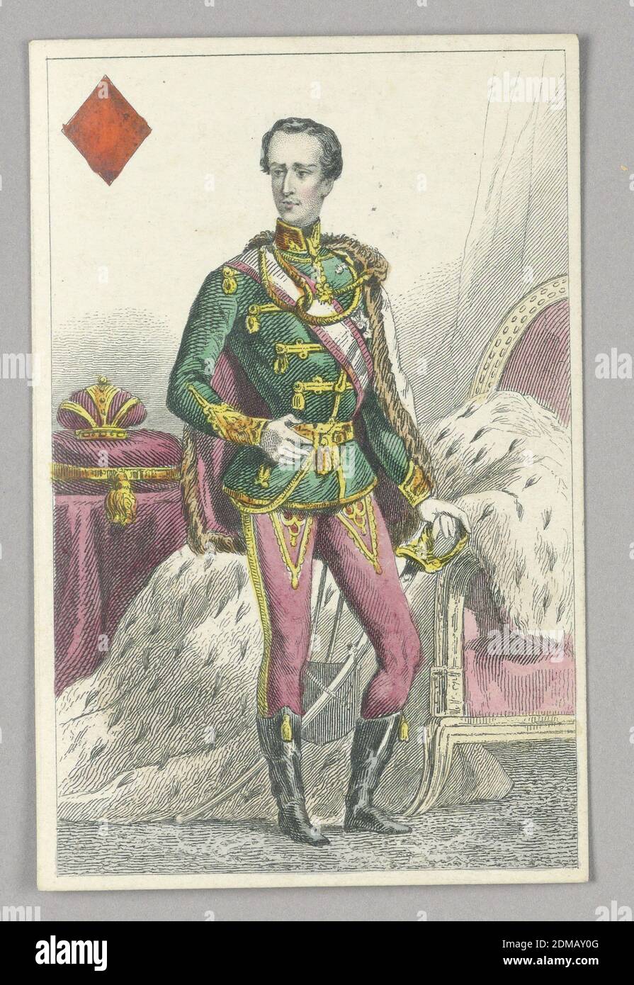 Franz Joseph, Kaiser von Österreich, Diamantenkönig aus Spielkarten-Set "Jeu Imperial–Second Empire–Napoleon III", F. Chardon, Französisch, aktives 19. jahrhundert, Lithographie auf glasierten Papier, Franz Joseph, Kaiser von Österreich, Diamantenkönig aus Spielkarten-Set "Jeu Imperial–Second Empire–Napoleon III"., Paris, Frankreich, 1858, Spielkarte, Spielkarte Stockfoto
