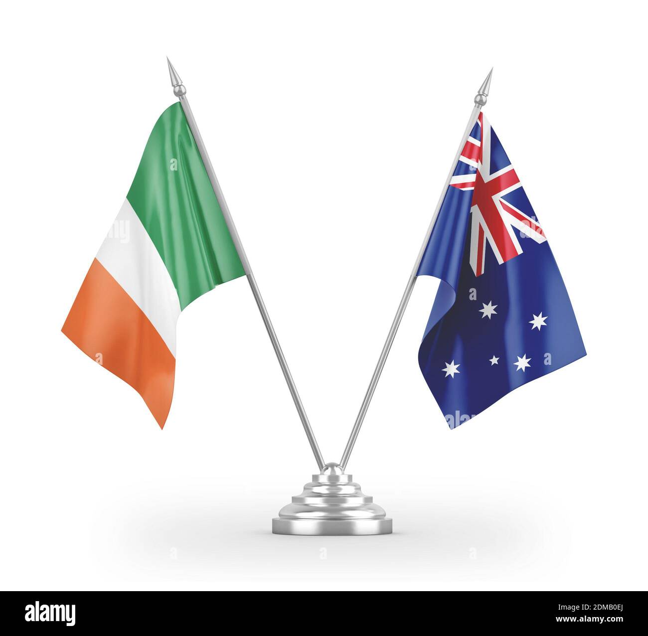 Australien und Irland Tischflaggen isoliert auf weißem 3D-Rendering Stockfoto