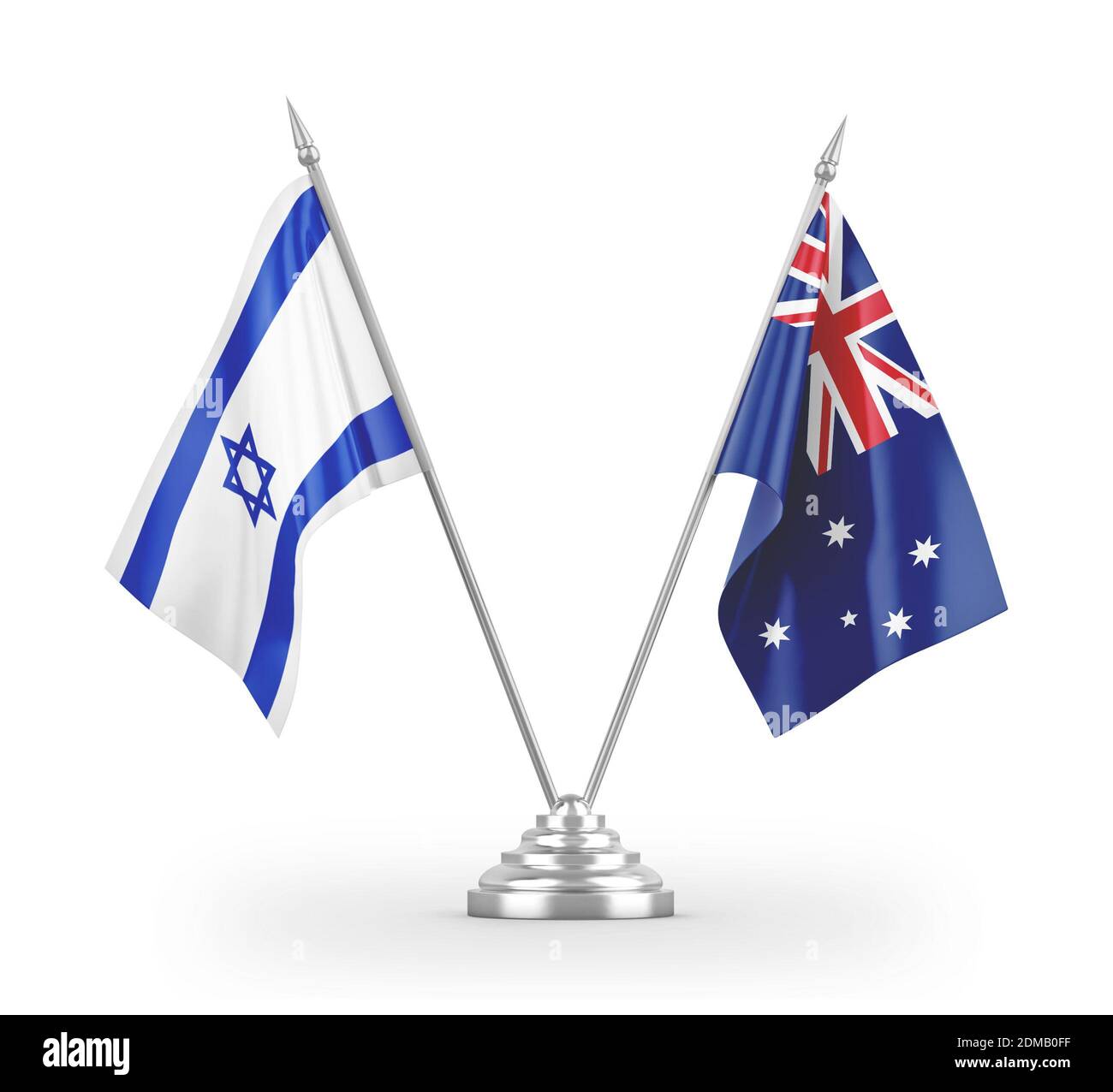 Australien und Israel Tischflaggen isoliert auf weißem 3D-Rendering Stockfoto