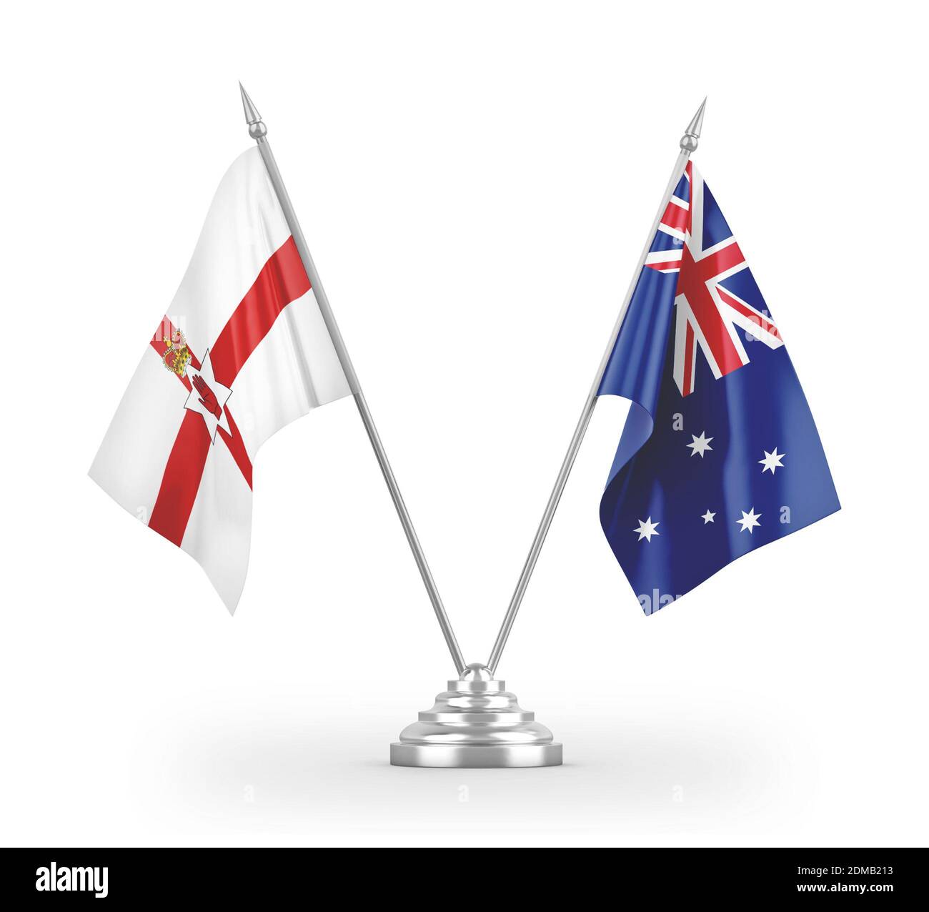 Australien und Nordirland Tischflaggen isoliert auf weißem 3D Rendering Stockfoto