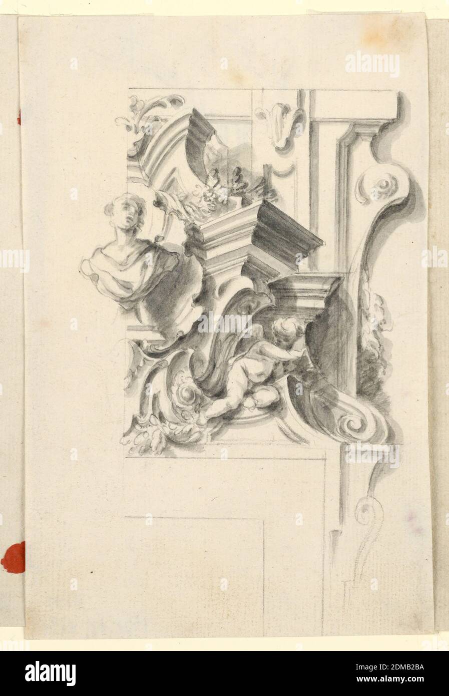 Overdoor, Schwarze Kreide, Grauwäsche Unterbau: Weiß gekleidertes Papier, Pistoia, Italien, Italien, 1730–60, Architektur, Zeichnung Stockfoto