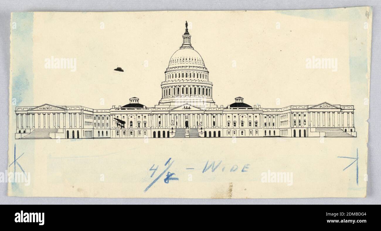 Das Capitol in Washington, D.C., für die Weekly Times, James Henry Moser, Kanadier, 1854–1913, Stift und schwarze Tinte, Graphit auf Papier, das Capitol Building von vorne., USA, ca. 1895, Architektur, Zeichnung Stockfoto