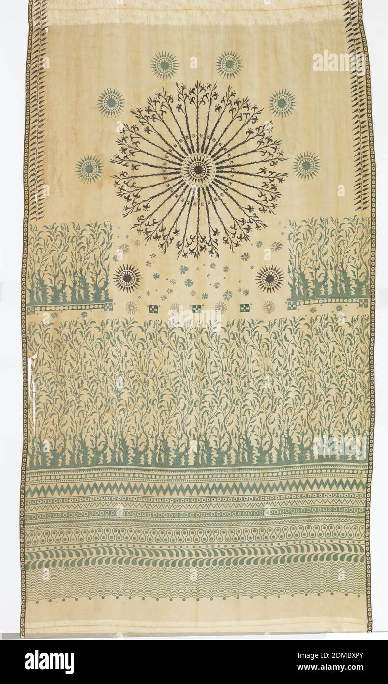 Vorhang, Mariano Fortuny, (Spanisch, aktives Italien, 1871–1949), Medium: Baumwolle Technik: Blockdruck, Venedig, Italien, Ende des 19. Jahrhunderts, bedruckte, gefärbte und bemalte Textilien, Vorhang Stockfoto
