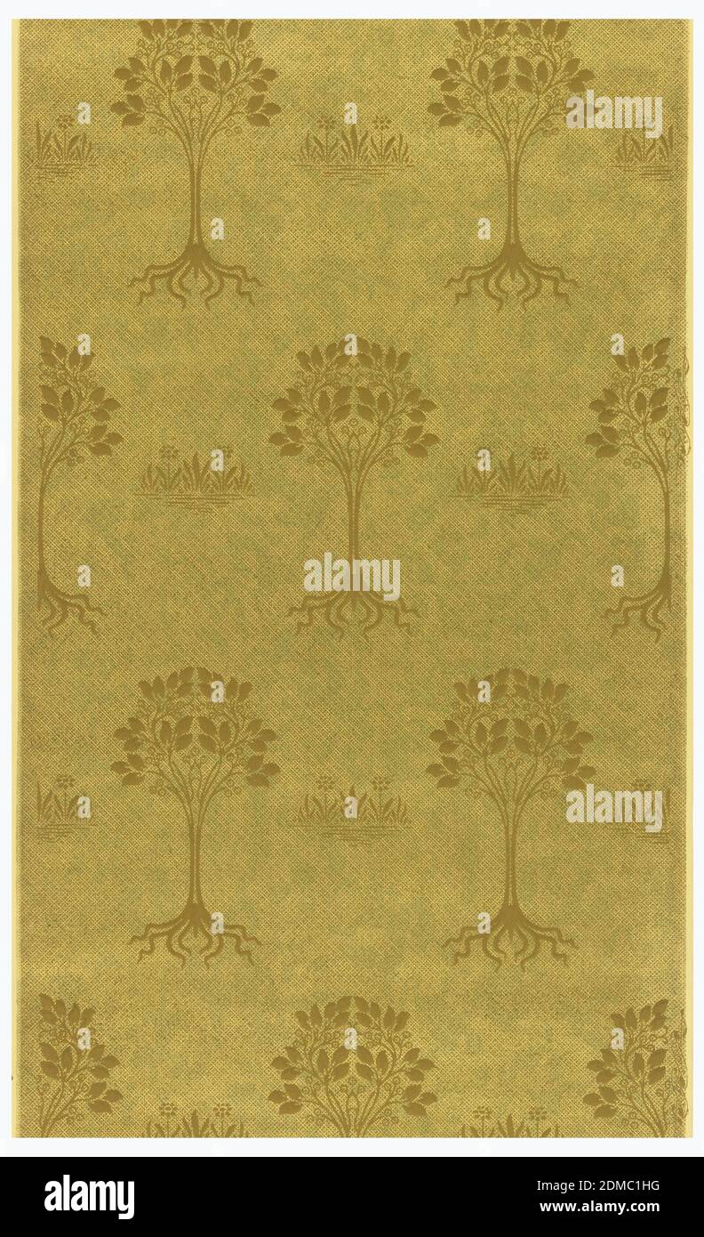 Sidewall, Standard Wall-Paper Company, Standard Wall-Paper Company, Pittsburgh, Pennsylvania, maschinenbedrucktes Papier, stilisierte Bäume auf einem 'Tiffany' metallischen Boden., USA, ca. 1915, Wallcoverings, Sidewall Stockfoto