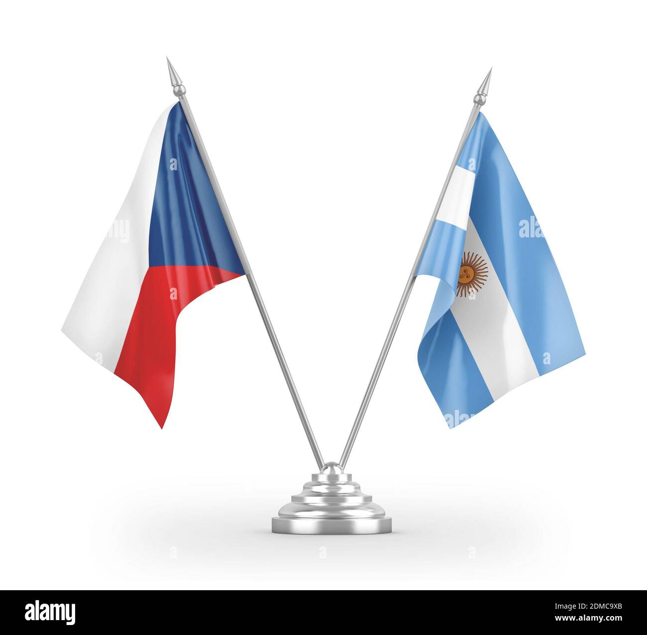 Argentinien und Tschechien Tischflaggen isoliert auf weißem 3D Rendering Stockfoto