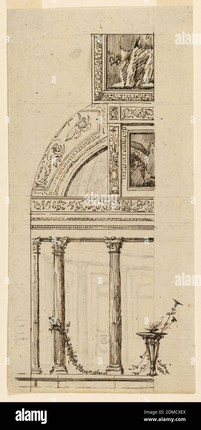 Gemalte Dekoration eines Gewölberaums, Frankreich und Italien, 1815–25, Innenräume, Zeichnung Stockfoto