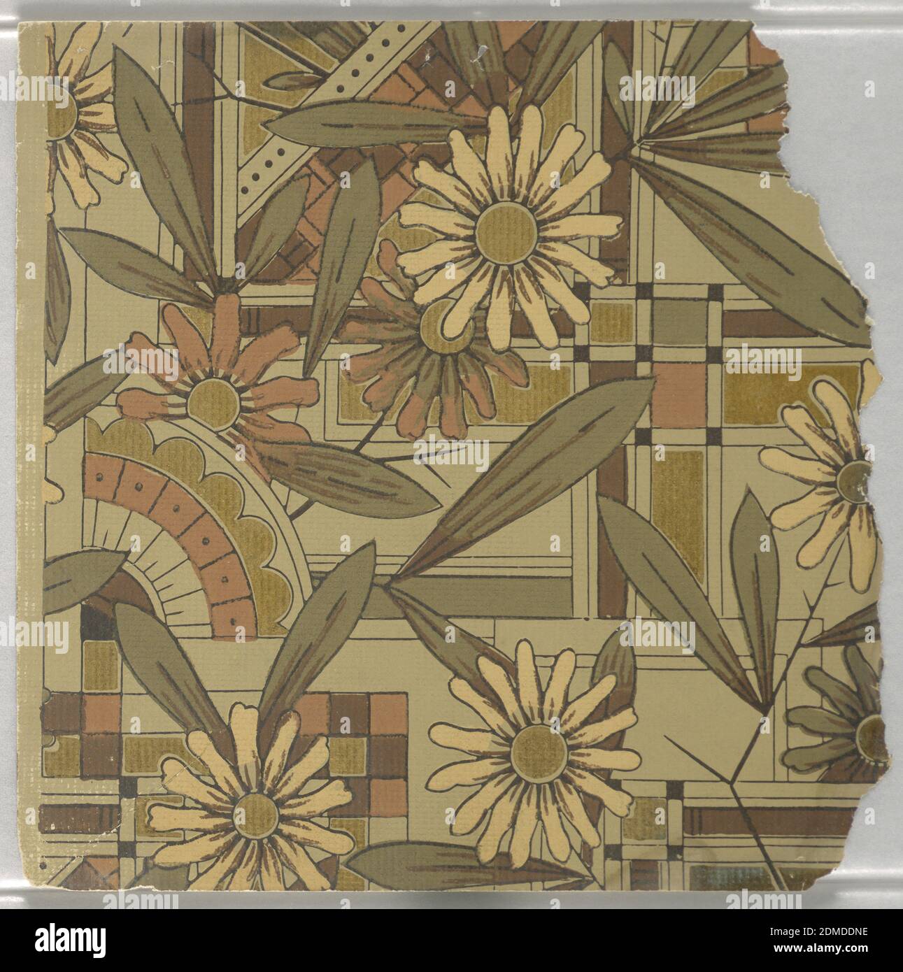 Seitenwandmuster, maschinenbedrucktes Papier, fragmentarische Tapeten aus Musterbuch, inklusive ästhetischer und anglo-japanesischer Entwürfe., 72 Seiten Muster., USA, 1880–90, Wallcoverings, Sidewall-Muster Stockfoto