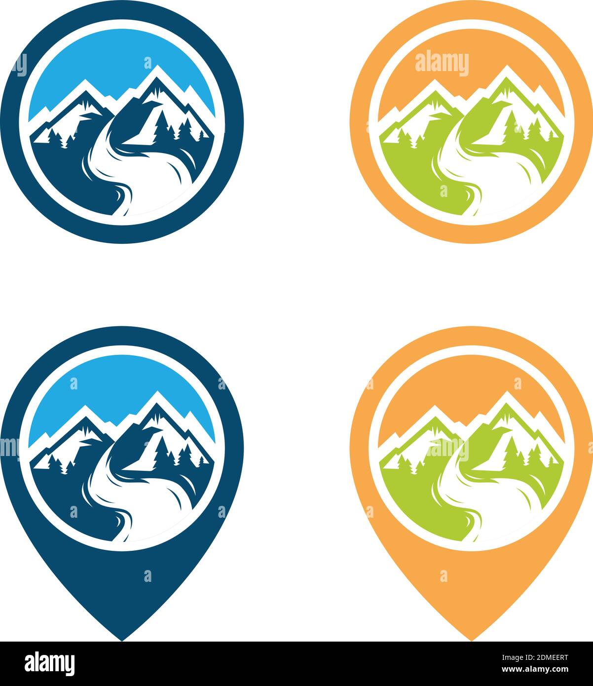 Adventure Mountain Pine Tree Logo. Mountain Rock und Pinien Outdoor Camping Labels. Vektorgrafik, eps8. eps10 Stock Vektor