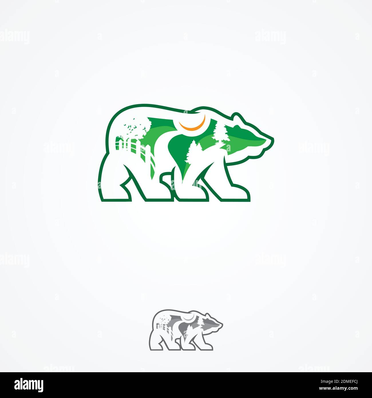 Landschaftsdesign Unternehmen oder grüne Landschaftsgestaltung Studio Ikone bilden einen Bären. Vektor-Symbol der grünen Bäume in Waldpark oder Wald für die Landschaftsgestaltung Stock Vektor