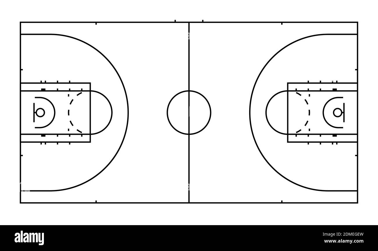 Basketballplatz Markierungen Linien. Outline Basketballspielplatz Draufsicht. Sportplatz für aktive Erholung. Vektor Stock Vektor