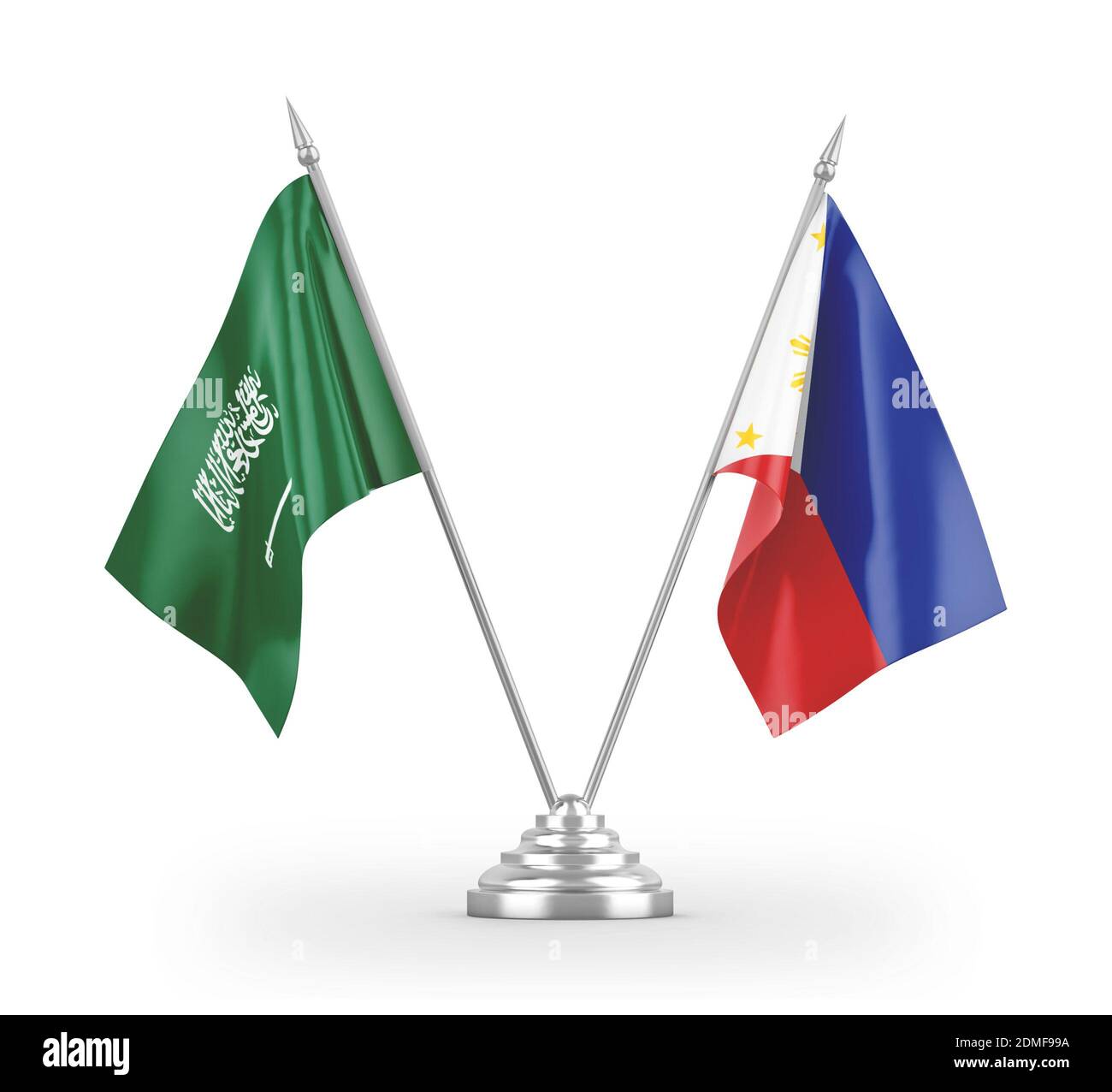 Philippinen und Saudi-Arabien Tischflaggen isoliert auf weißem 3D Rendering Stockfoto