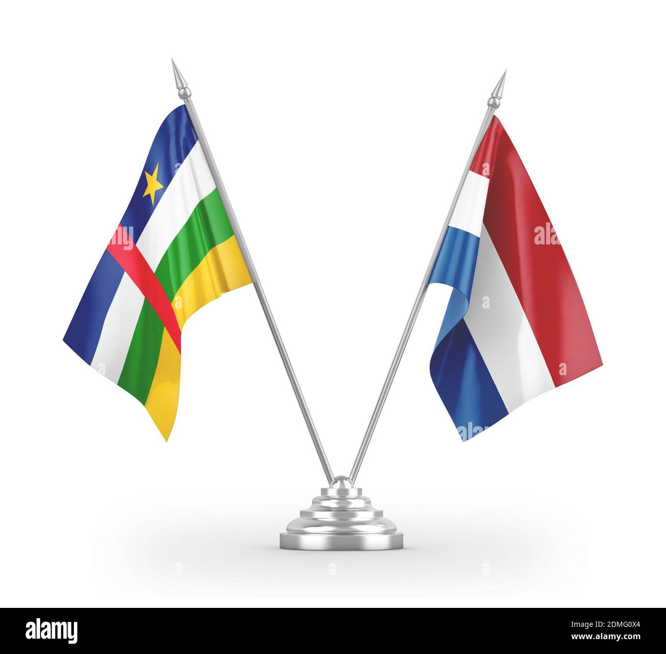 Niederlande und Zentralafrikanische Republik Tischflaggen isoliert auf weiß Stockfoto