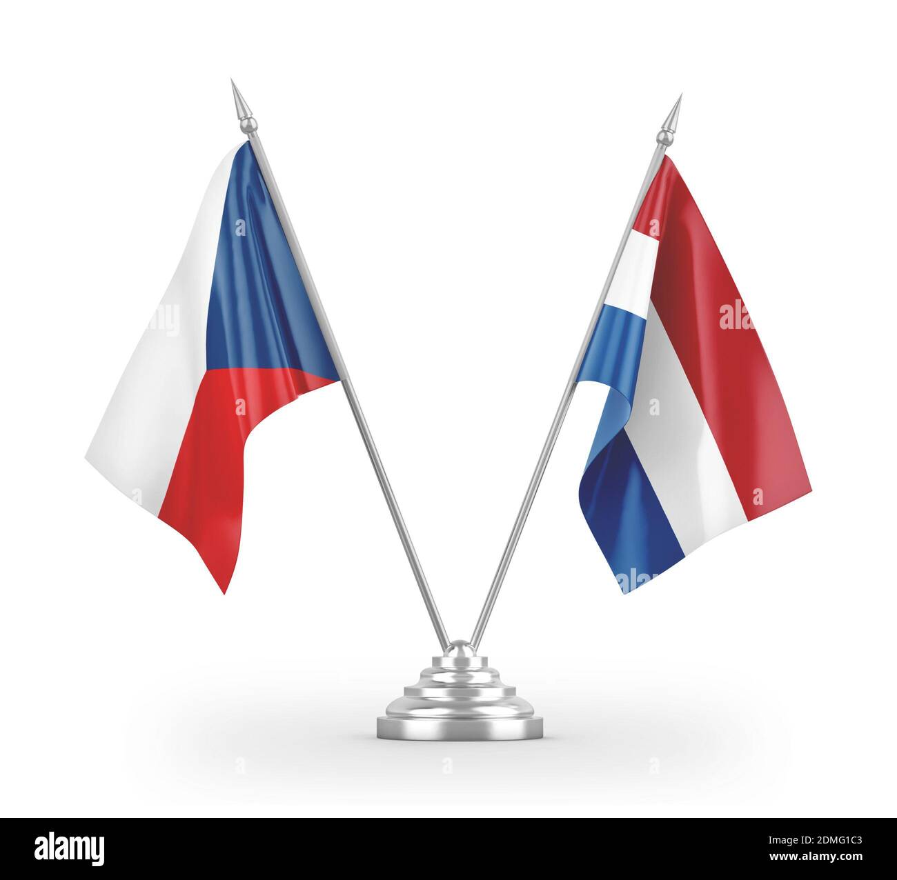 Niederlande und Tschechien Tischflaggen isoliert auf weißem 3D Rendering Stockfoto