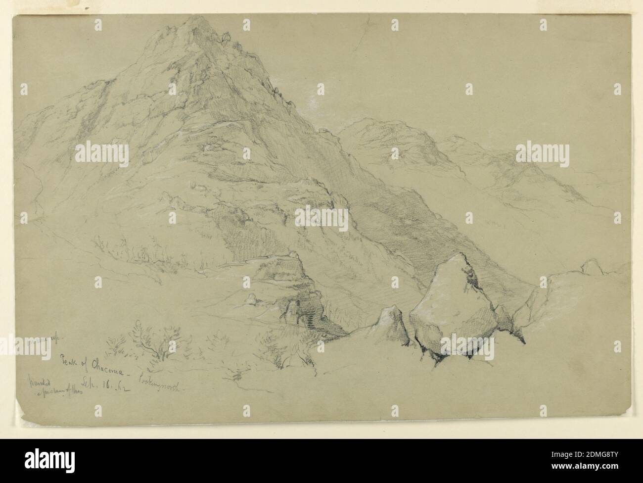 On Way Up, Peak of Chocorua, Looking North, Daniel Huntington, Amerikaner, 1816–1906, Graphit und weiße Kreide auf Büffelpapier, Rocks, rechts im Vordergrund. Gipfel links, mit Graten dahinter, rechts., 16. September 1862, Landschaften, Zeichnung Stockfoto