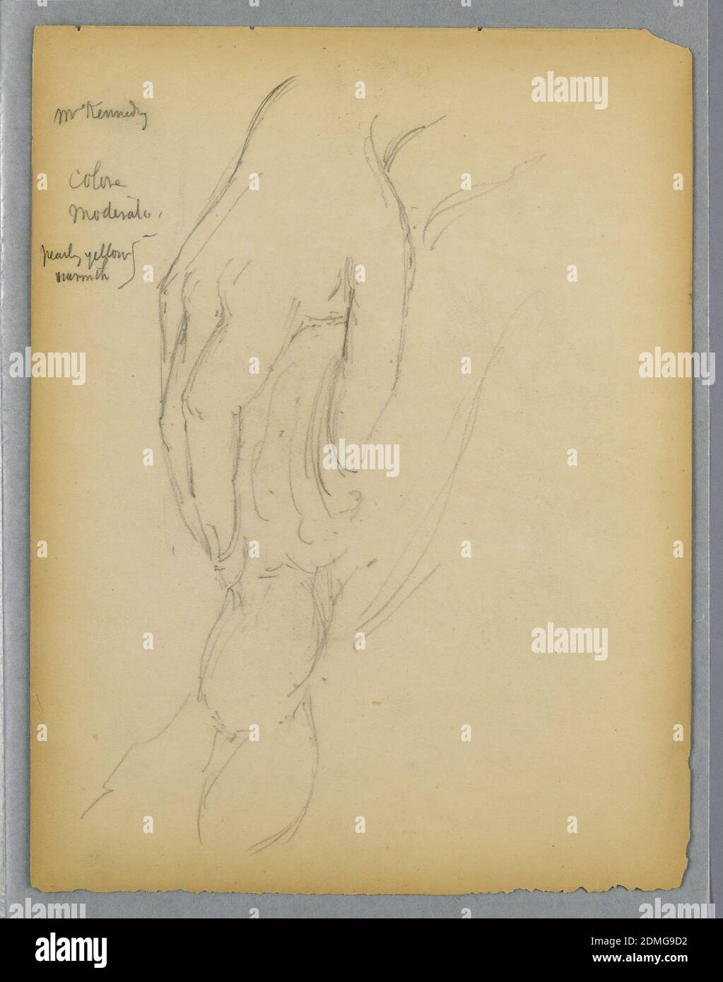 Skizze der rechten Hand für Portrait of Mrs. Kennedy, Daniel Huntington, Amerikaner, 1816–1906, Graphit auf Papier, Skizze der rechten Hand auf Stuhlarm., USA, 1879, Figuren, Zeichnung Stockfoto