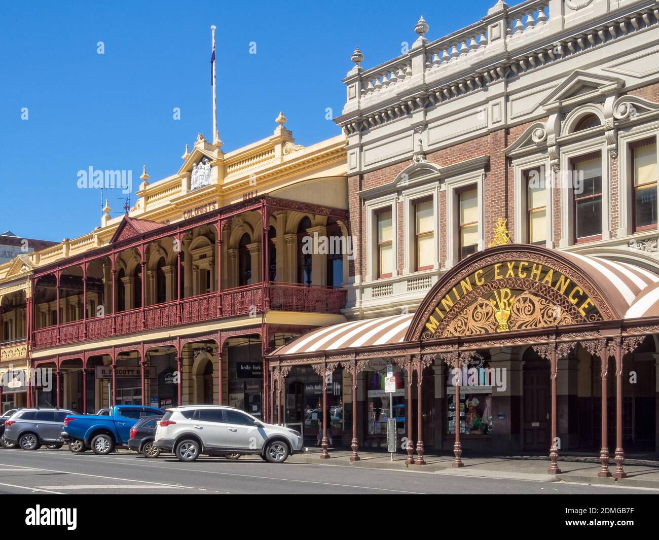 Mining Exchange und Colonists' Mall in der Lydiard Street - Ballarat, Victoria, Australien Stockfoto