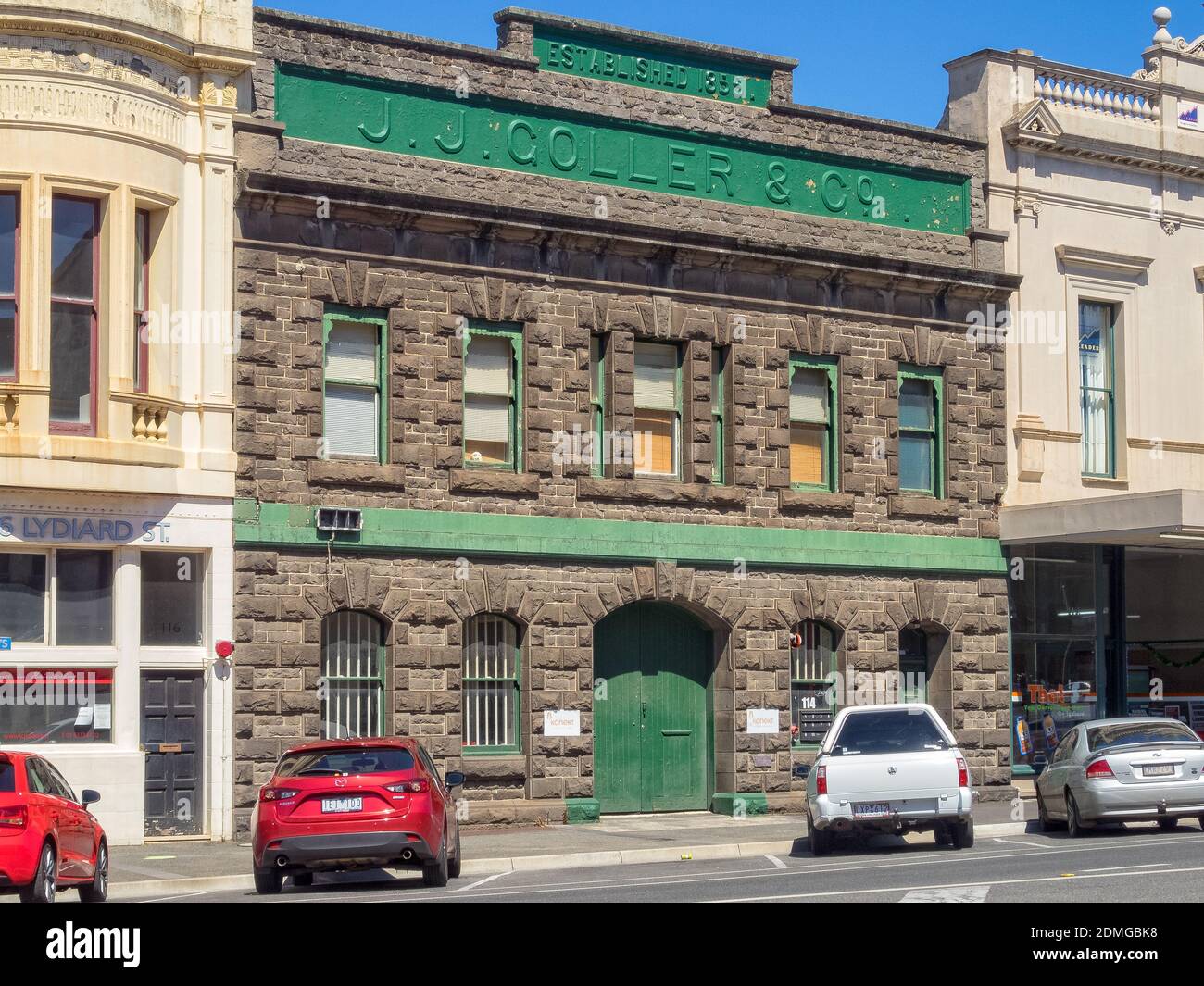 Ehemaliges Lagerhaus von J. J. Goller & Co. In der Lydiard Street - Ballarat, Victoria, Australien Stockfoto
