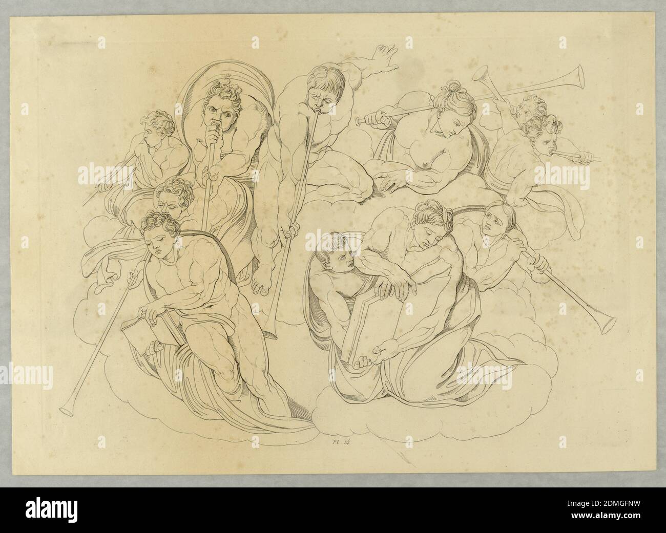 Teller, aus Le Jugement Universal, Tommaso Piroli, italienisch, 1752 - 1824, Michelangelo Buonarroti, italienisch, 1475–1564, Radierung auf Papier, Teller 14, Europa, 1808, Druck Stockfoto