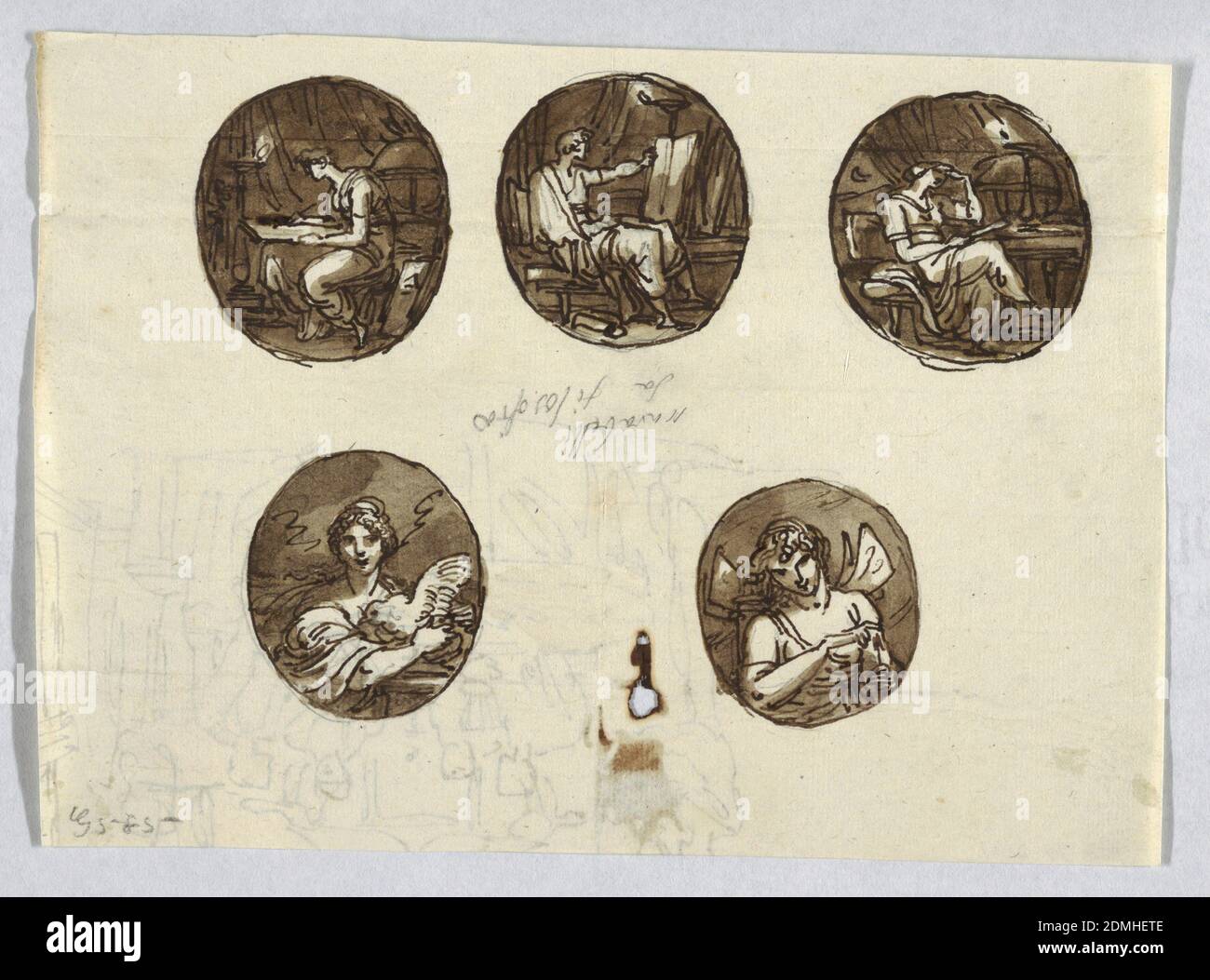 Projekt für gemalte Medaillons, Felice Giani, italienisch, 1758–1823, Feder und braune Tinte auf cremefarbenem Papier, 1810–20, Zeichnung Stockfoto