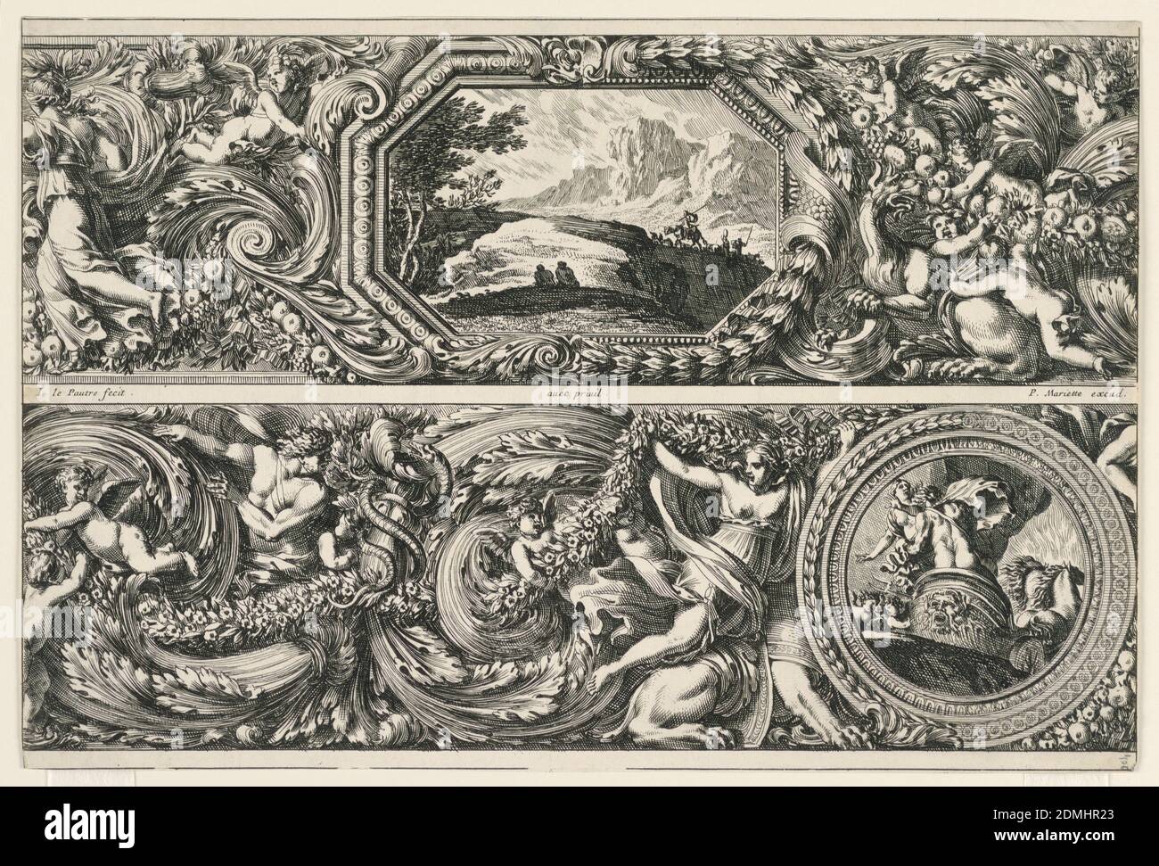 Freizes, Jean Le Pautre, französisch, 1618–1682, Radierung auf weißem Papier, 1650–60, Ornament, Druck Stockfoto