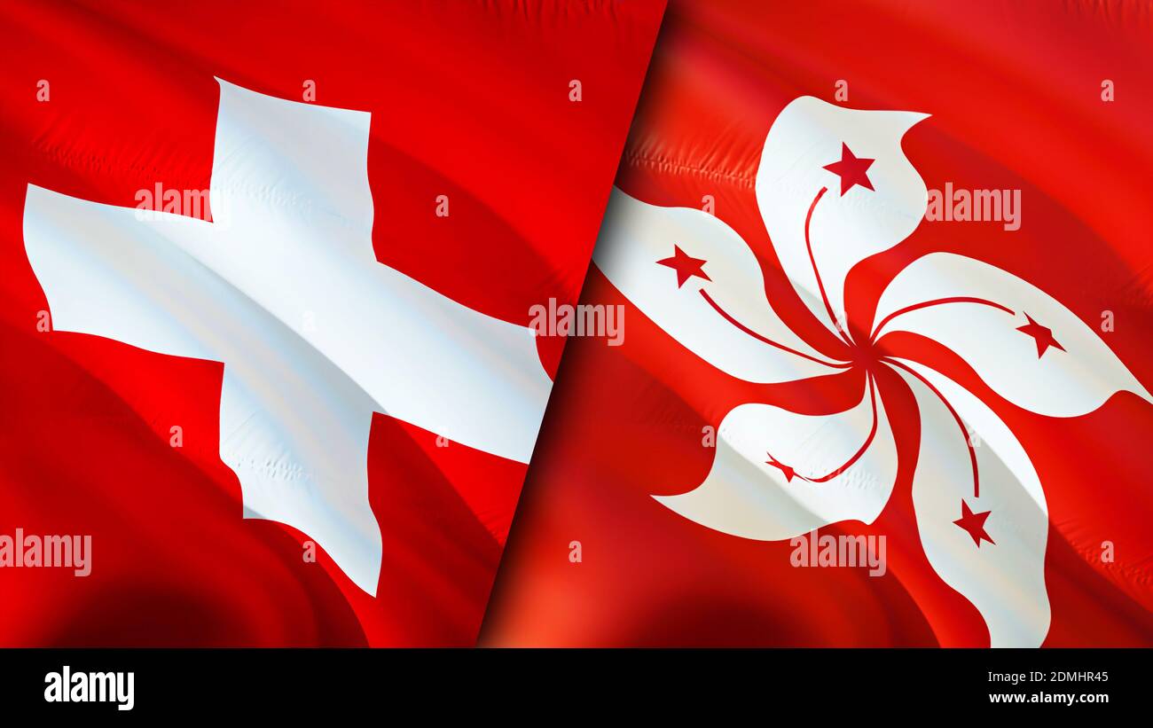 Flagge der Schweiz und Hongkong. 3D-Design mit wehenden Fahnen. Schweiz  Hong Kong Flagge, Bild, Tapete. Schweiz vs Hongkong Bild, 3D Rendering. S  Stockfotografie - Alamy
