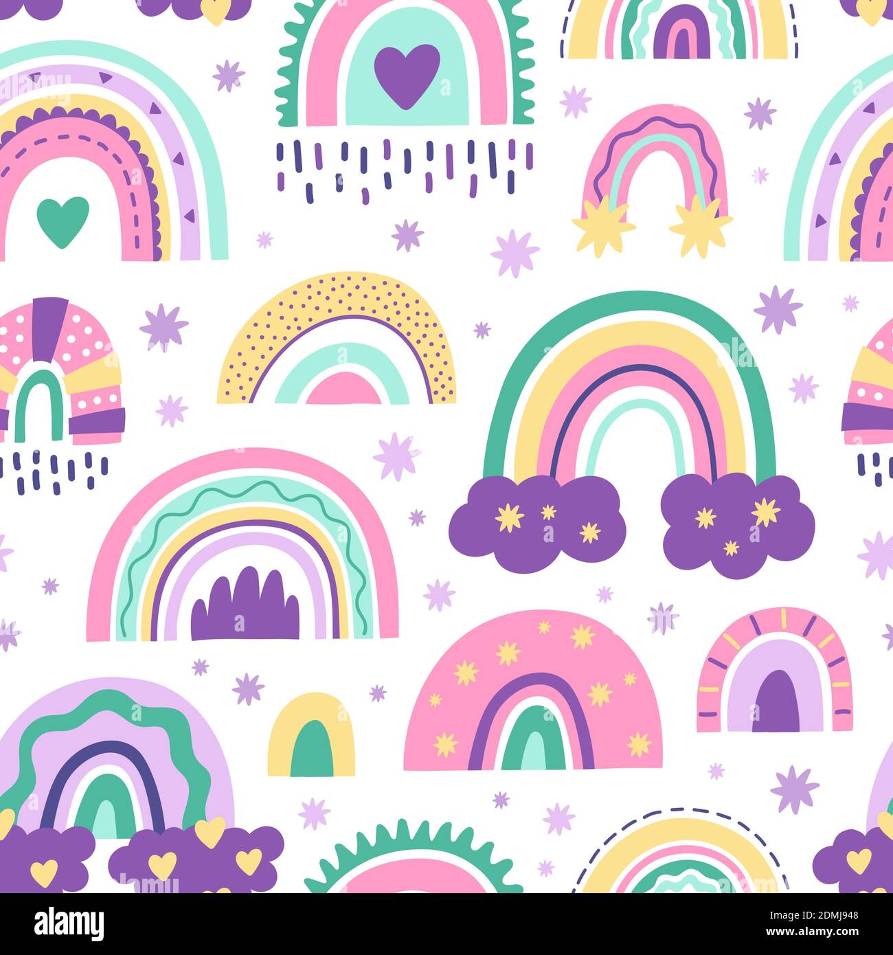 Niedliche Baumschule Regenbogen Muster. Doodle kindisch nahtlose Muster, skandinavischen Stil Regenbogen. Kinder Kindergarten Regenbögen Vektor Hintergrund Illustration Stock Vektor