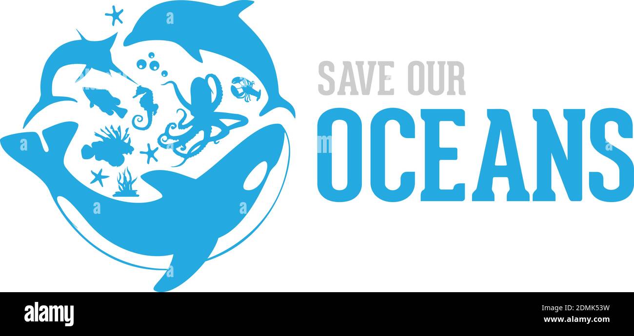 Speichern Sie unsere Ozean Stil Design Logo Vektor Illustration. Logo-Design Stock Vektor