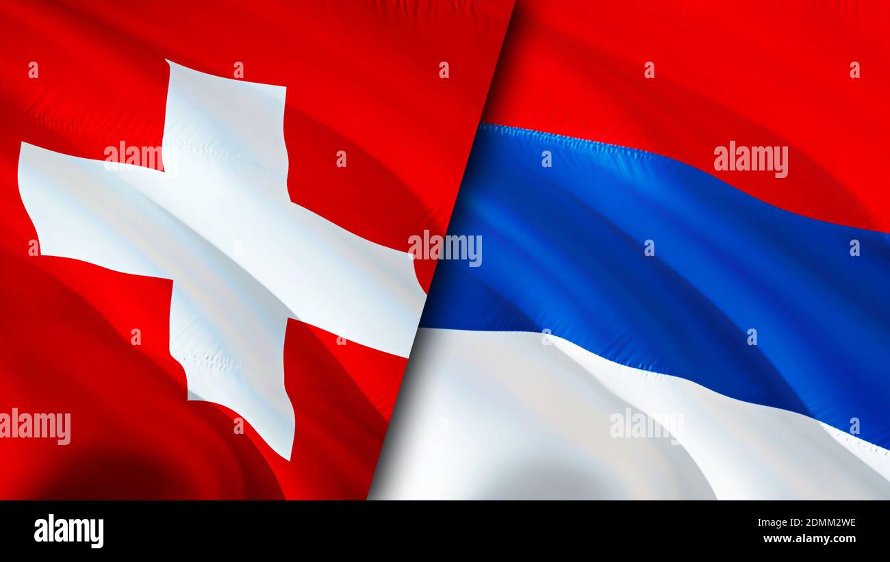 Schweiz und Serbien Flaggen. 3D-Design mit wehenden Fahnen. Schweiz Serbien  Flagge, Bild, Tapete. Schweiz vs Serbien Bild, 3D Rendering. Schweizlan  Stockfotografie - Alamy