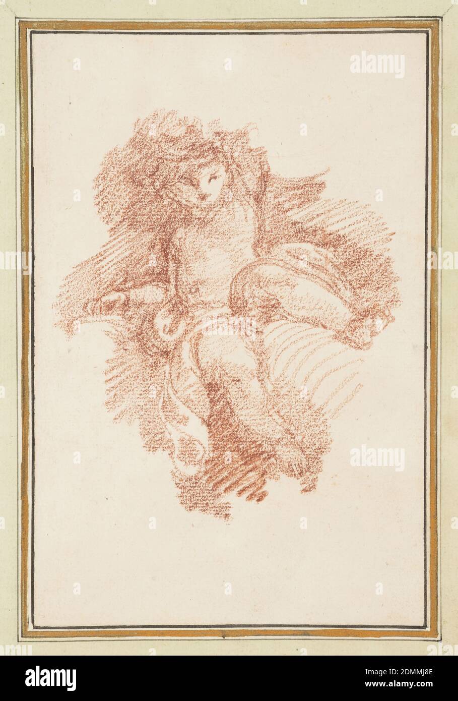 Sitzender Putto, Jean-Robert Ango, französisch, aktiv in Rom 1759 –1770, d. 1773, Rote Kreide auf Papier, sitzender Putto, Frankreich, ca. 1759–70, Figuren, Zeichnung Stockfoto