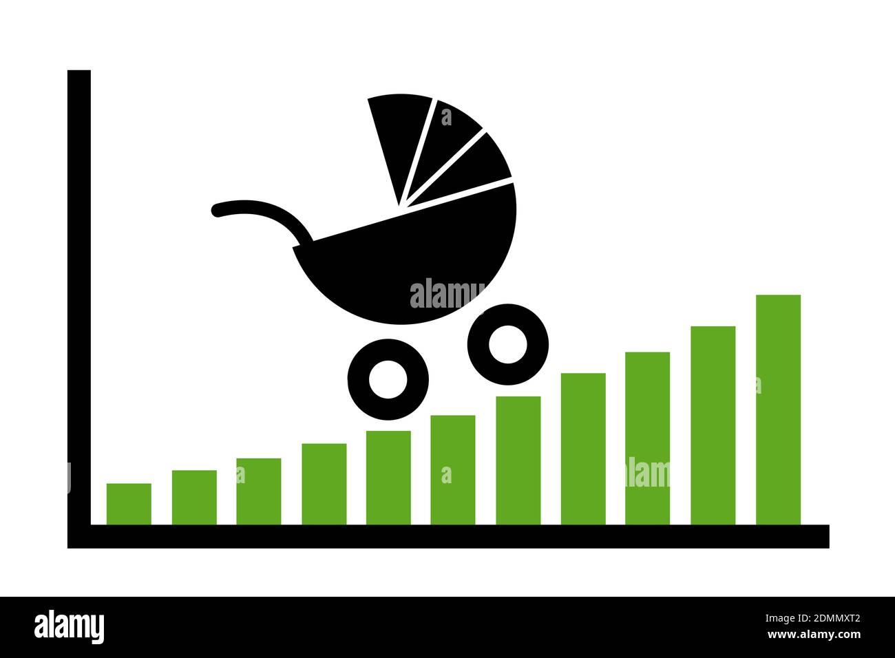 Geburtenrate steigt und wächst - Diagramm und Grafik der hohen und positiven Fruchtbarkeitsrate. Statistiken zu Bevölkerung und Geburt. Vektorgrafik Stockfoto
