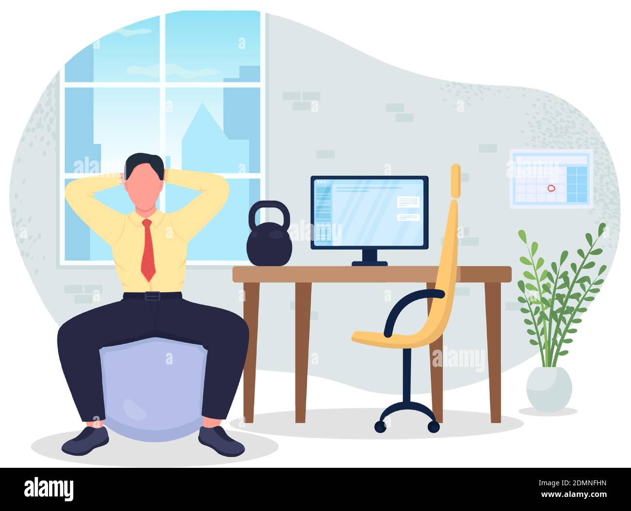 Übung Pause am Arbeitsplatz 2D Vektor Web-Banner, Poster Stock Vektor