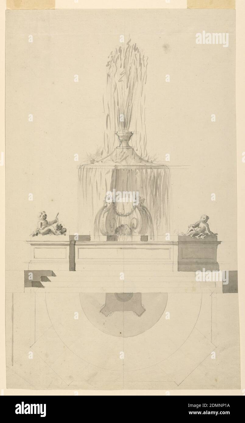 Brunnen, Graphit, Grauwäsche Unterstützung: Papier gelegt, Rom, Italien, Italien, 1775, Architektur, Zeichnung Stockfoto