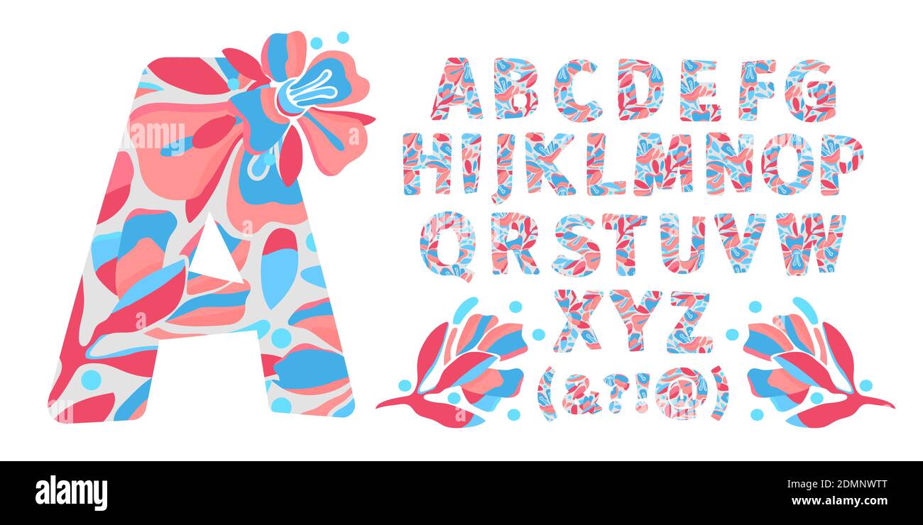 Vektor florale Alphabet von A bis z. Buchstaben mit Blumen. Großbuchstaben. Stock Vektor