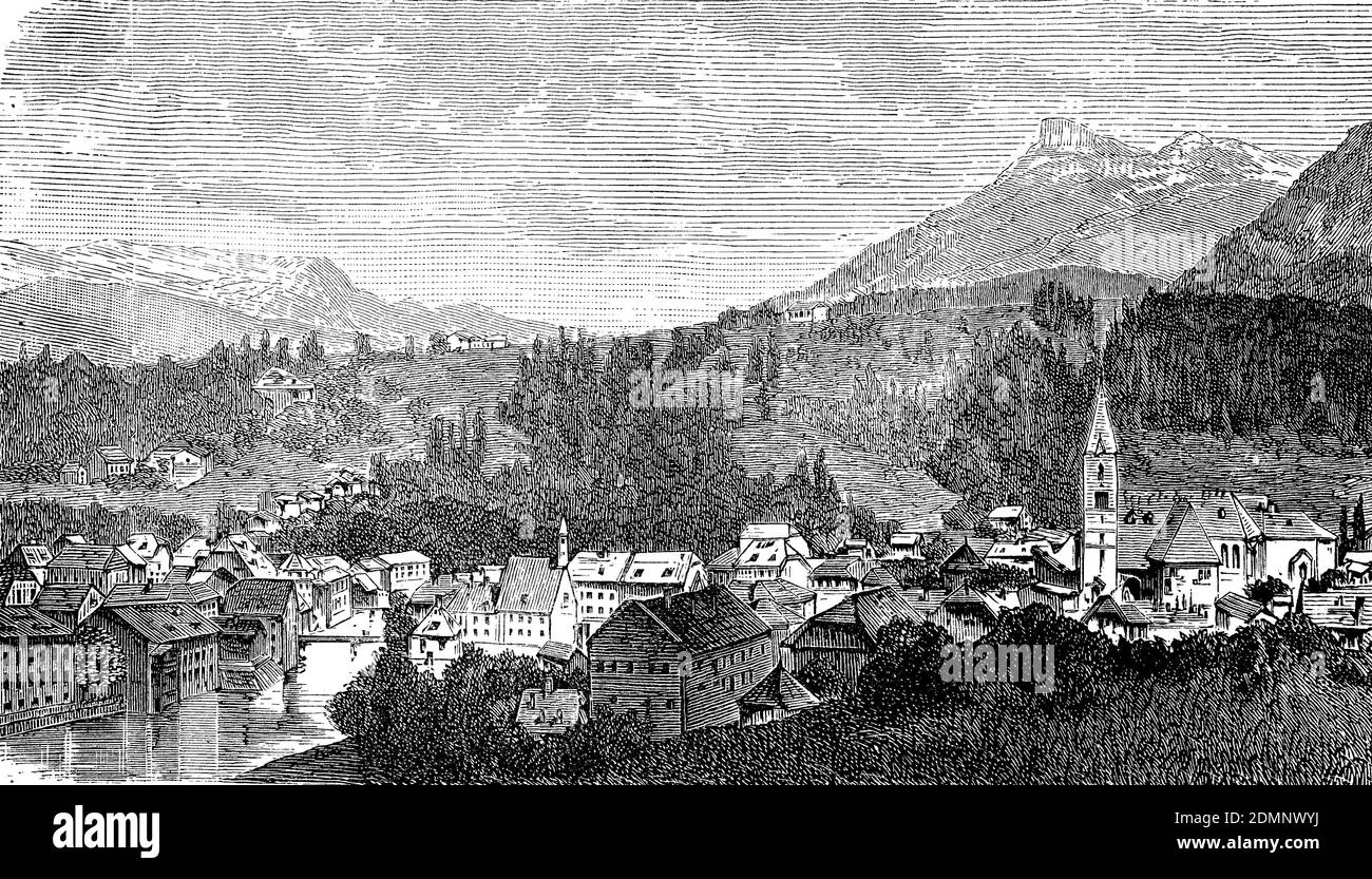 Die Stadt Aussee im Salzkammergut 1881 / die Stadt Aussee im Salzkammergut in Österreich im Jahr 1881, Historisch, historisch, digital verbesserte Reproduktion eines Originals aus dem 19. Jahrhundert / digitale Produktion einer Originalvorlage aus dem 19. Jahrhundert, Stockfoto