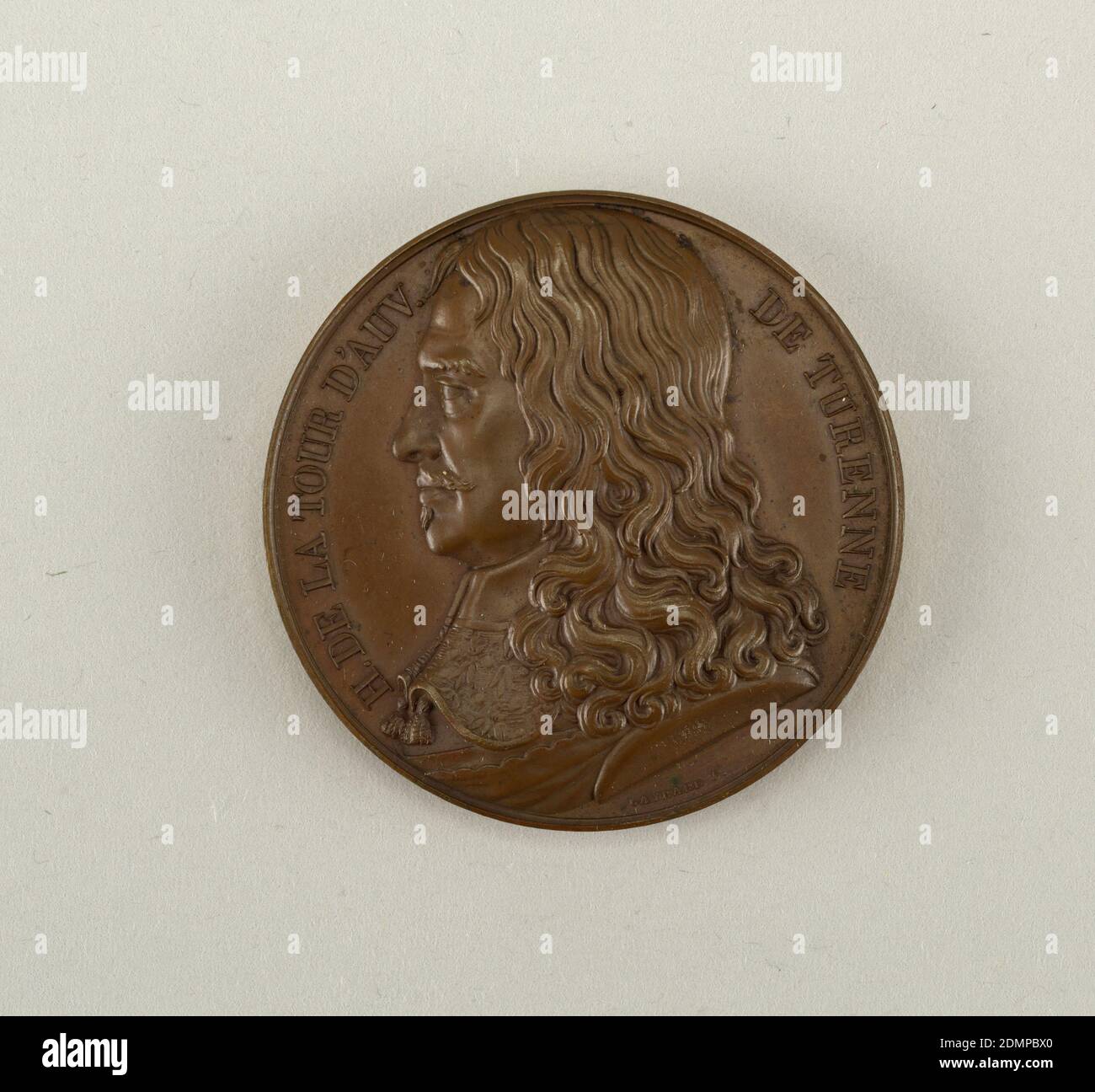 Galerie métallique des grands hommes français (große Männer Frankreichs), Raymond Gayrard, Französisch, 1777 - 1858, Bronzeguss, Büste von Henri de La Tour d'Auvergne, Vicomte de Turenne (1611–1675)., Frankreich, 1819, Metallarbeiten, Dekorative Künste, Medaille, Medaille Stockfoto