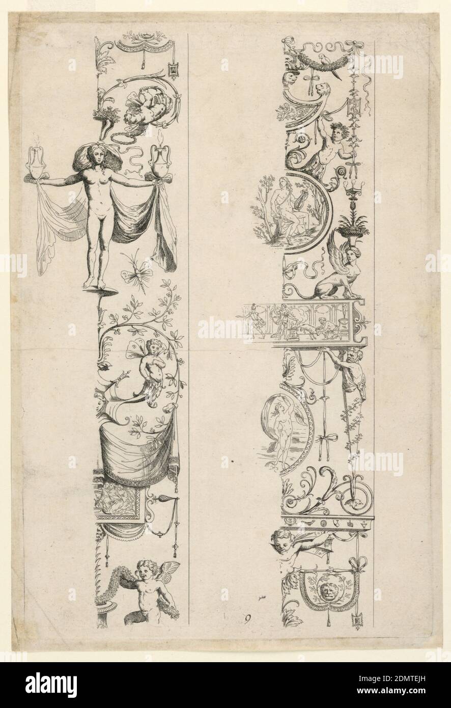Groteske Ornament, Gravur Unterstützung: Weißes Papier, Frankreich, 16. Jahrhundert, Ornament, Druck Stockfoto