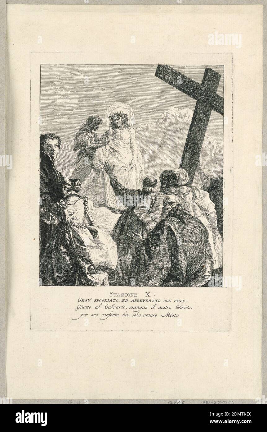 Via crucis - Station X, Jesus despoiled, Giovanni Domenico Tiepolo, italienisch, 1727 – 1804, Radierung auf cremefarbenem Papier, nur Staat, Italien, ca. 1749, Drucken Stockfoto