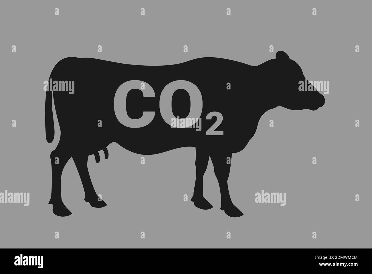 Kuh, Vieh und Rindfleisch als Produzent von Carbone-Dioxid, Treibhausgas Verschmutzung. Landwirtschaft und Ökologie und Umweltproblem und Ursache o Stockfoto