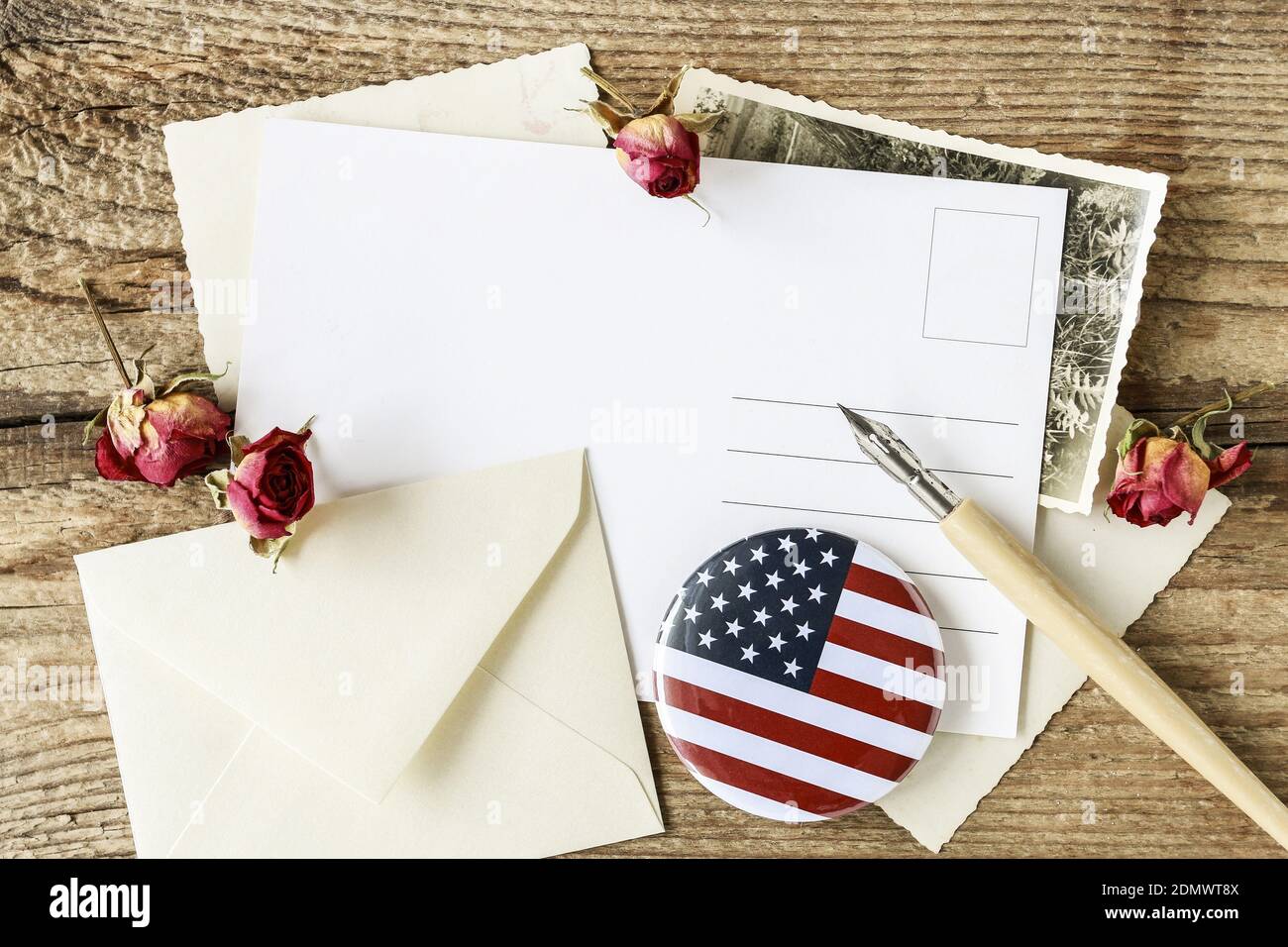 Handgeschriebener romantischer Brief aus den Vereinigten Staaten, Kopierraum. Stockfoto